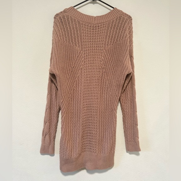 Express Chunky Knit Dusty Rose Pink V Neck Lace Up Style Sweater Size XS - Picture 9 of 13